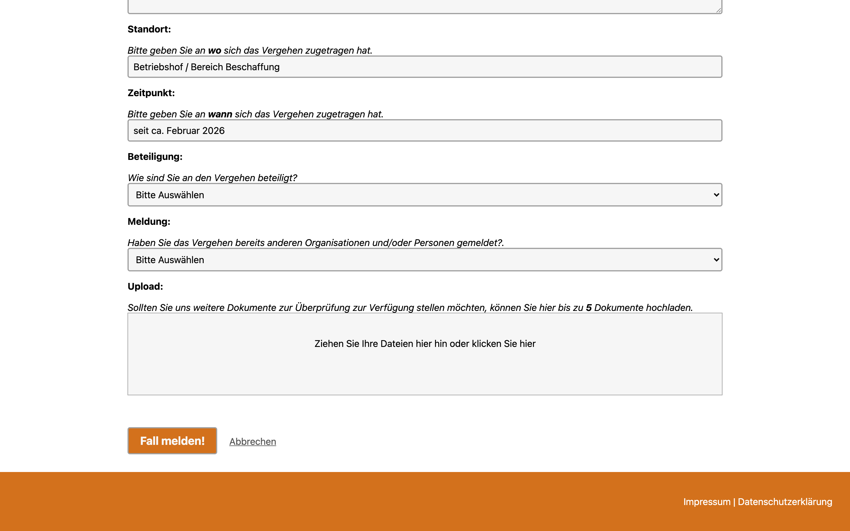 Hinweisgeber-Meldeportal: Belege hochladen & Meldung absenden
